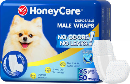 HONEY CARE All-Absorb A27 Male Dog Wrap, 50 Count, Extra Small