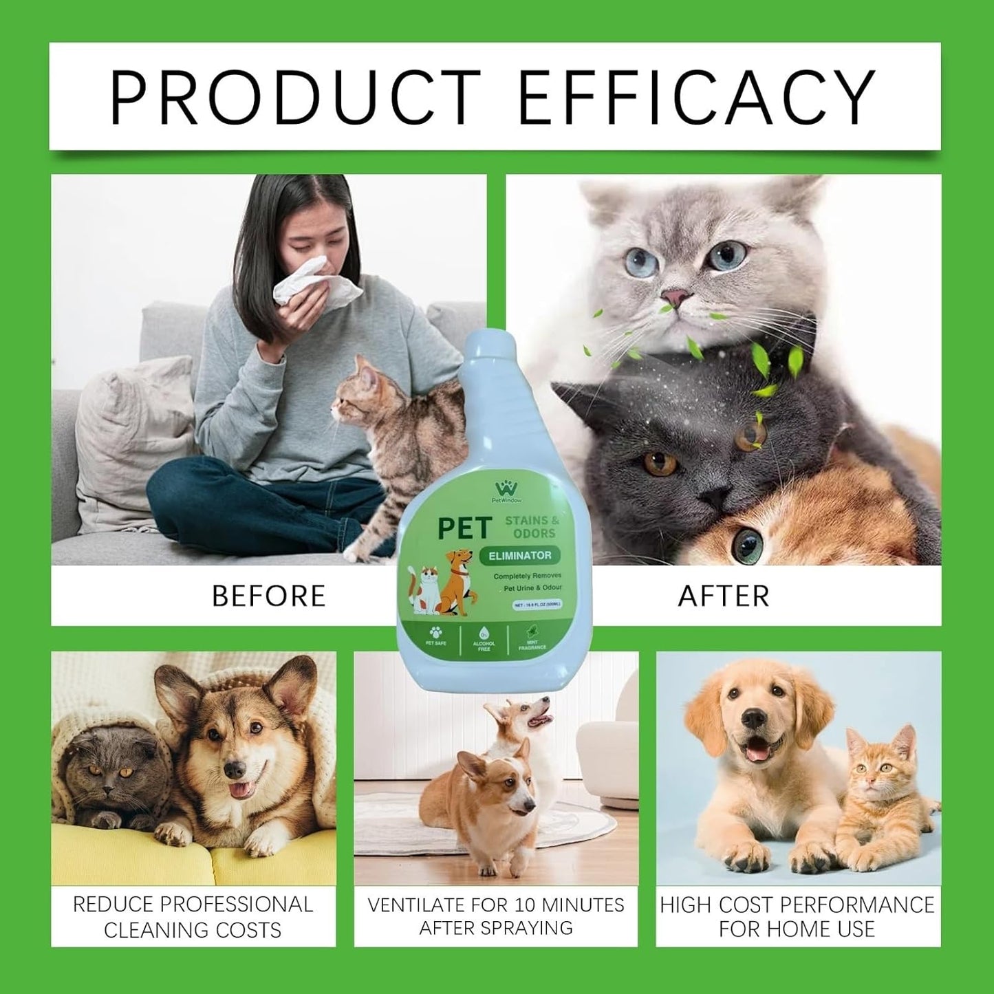 500ml (16.9 Fl Oz) Pet Stain And Odor Remover, Completely Eliminates Pet Urine And Odors(3pcs)