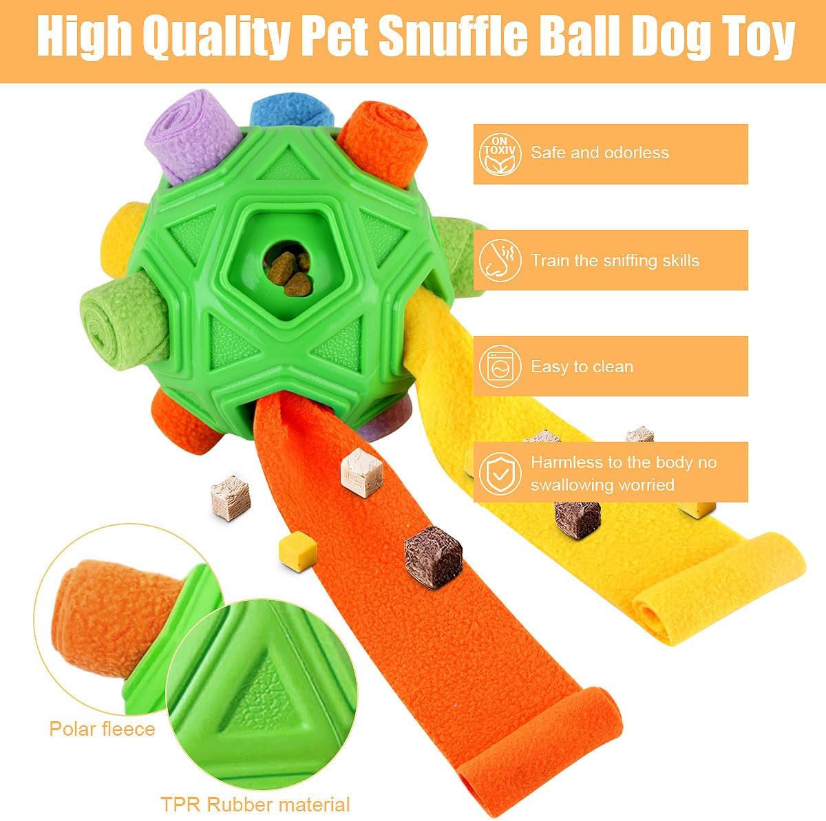 Dog Snuffle Ball-Interactive Puzzle Dog Toys Encourage Natural Foraging Skills Slow Feeder for Training and Stress Relief, Cloth Strip Hiding Food Chew Toys with Squeaky Carrot Toy for Any Size