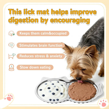 Stainless Steel Lick Mat for Dogs & Cats, 2 Pack Dog Lick Mat with Non-Slip Base, Dog Licking Mat for Anxiety Relief, Cat Slow Feeder