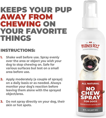 Mighty Petz No Chew Spray for Dogs – Bitter Apple Spray Alternative, Large 8oz. Dog Repellent, Anti Chew Deterrent for Furniture, Chewing. Natural Ingredients, Alcohol Free. Safe on All Surfaces