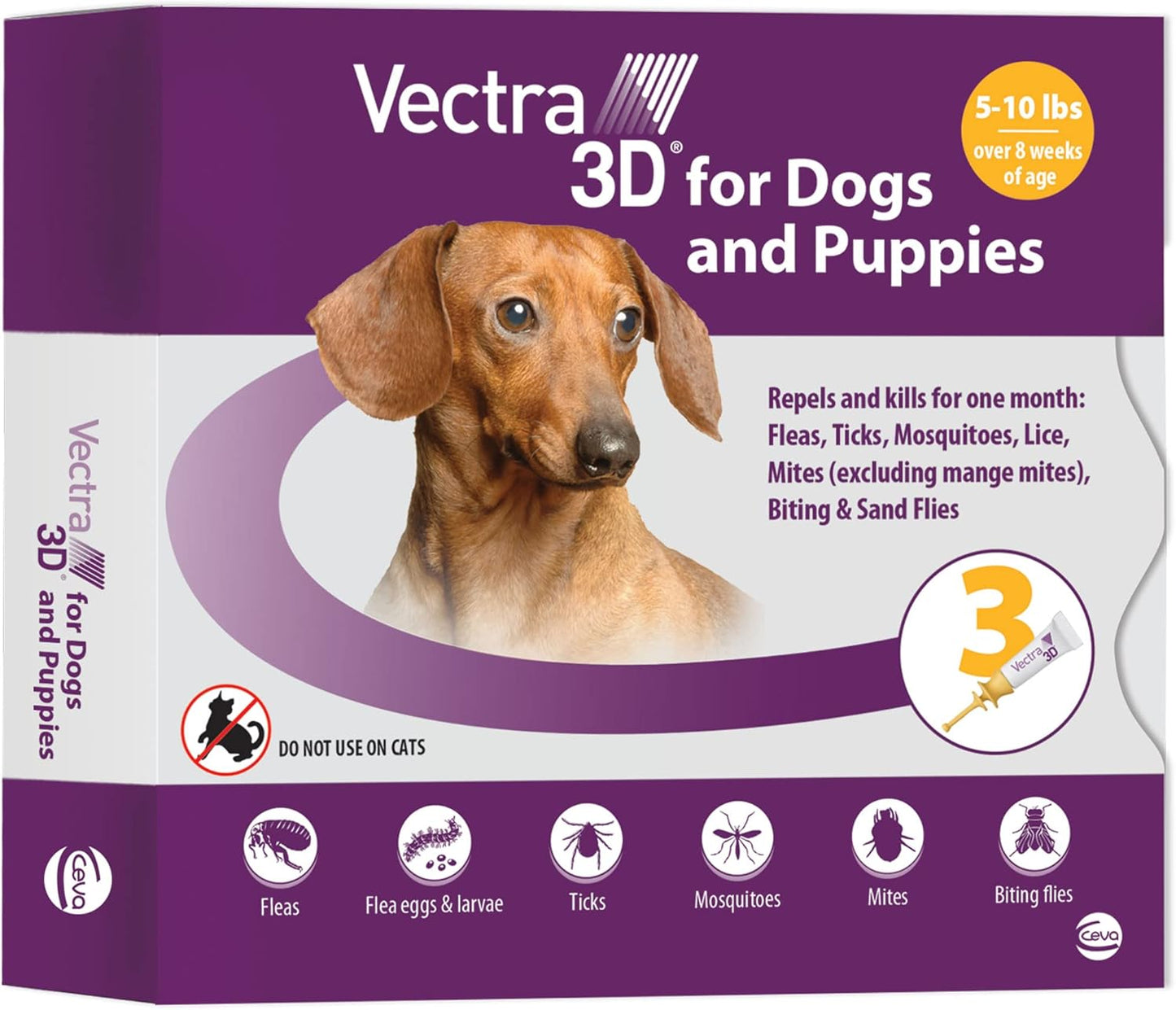 Vectra 3D for Dogs Flea, Tick & Mosquito Treatment & Prevention for Extra Small Dogs (5-10 lbs), 3 month supply