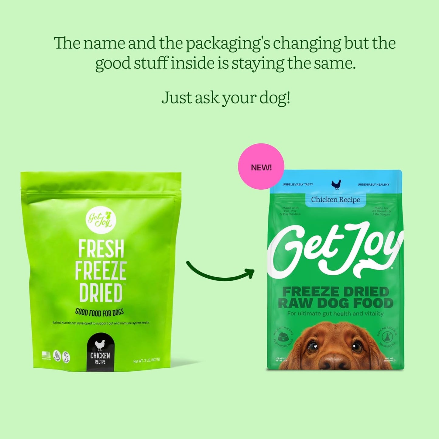 Get Joy Freeze Dried Raw Chicken Dog Food, High Protein Grain Free Meal, Topper & Treat, Gut Health Support with Probiotics, Small to Large Breed, 32oz Bag