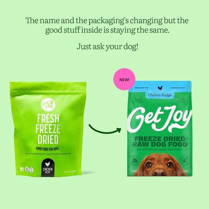 Get Joy Freeze Dried Raw Chicken Dog Food, High Protein Grain Free Meal, Topper & Treat, Gut Health Support with Probiotics, Small to Large Breed, 32oz Bag