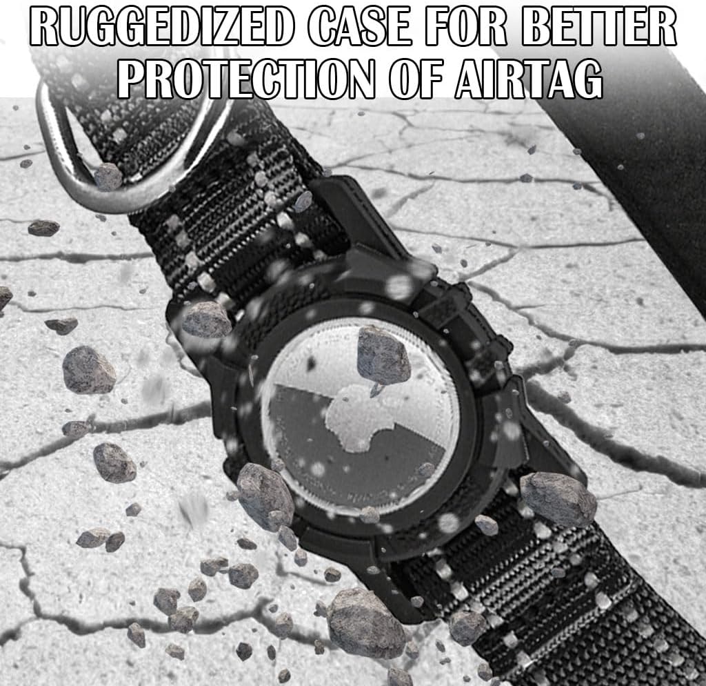 Airtag Dog Collar with Waterproof Air Tag Holder, Integrated Reflective Pet Collar with Soft Padding, Adjustable Nylon Collar for Small Medium Large Dogs, Black,M (14.5"-19.7")