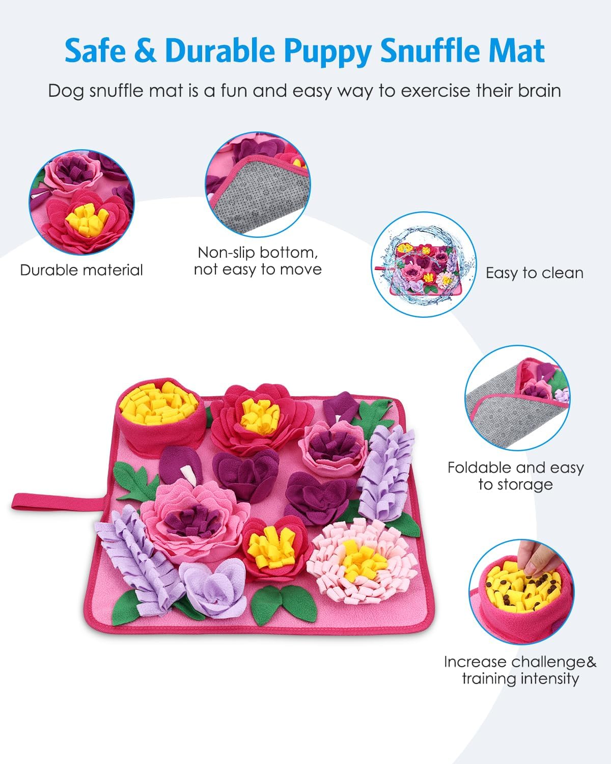 Snuffle Mat for Dogs, AMIR Dog Snuffle Mat, Slow Feeding Sniff Mat for Dogs Encourages Foraging Skills, Reduces Stress, and Aids in Training