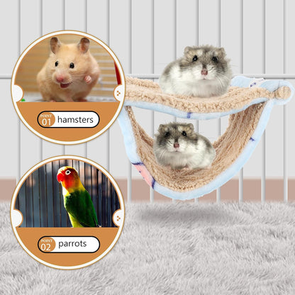 Double-Layer Hanging Hamster Hammock Bed, Delicate Guinea Pig and Chinchilla Cage Accessory, Warm Blue Small Animal Sleep Nest for Rats and Hamsters