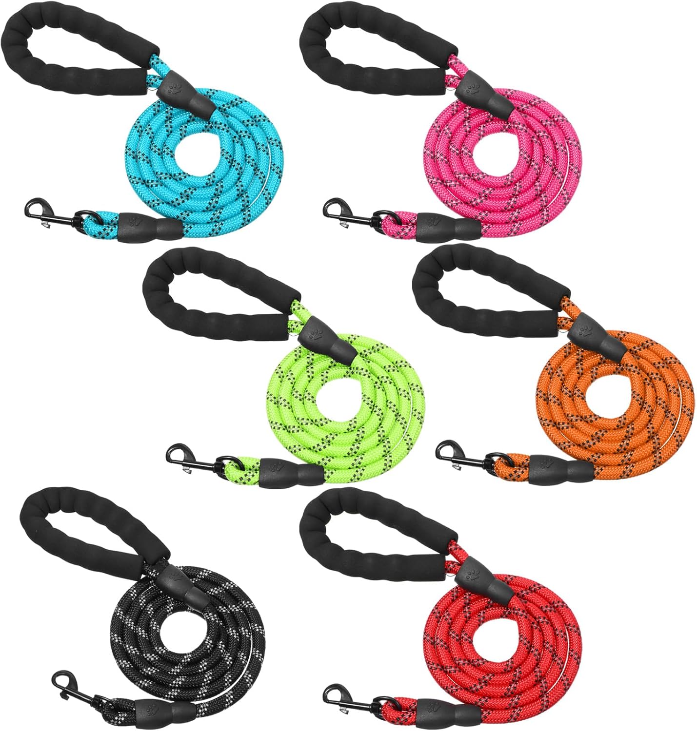 12 Pack Rope Dog Leash, 5.2FT Nylon Pet Leash with Reflective Thread, Soft Padded Handle Thick for Large Medium Dogs Small Puppy