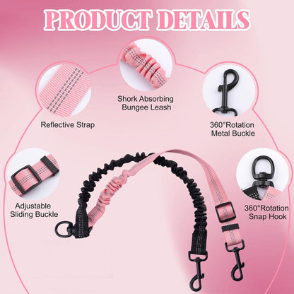 Double Dog Leash Coupler-360°Swivel,2 PCS No Tangle Walking Leash with Shock Absorbing Bungee for Outdoor Walk Train Small Medium Pet(Pink,Purple)