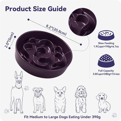 Ceramic Slow Feeder Dog Bowl - Maze Dog Bowl to Slow Down Eating - Fun Feeder for Fast Eaters - Ideal Food Control Dish for Medium to Large Breeds - 8.2 Inch - 1.8 Cups (180g) - Purple