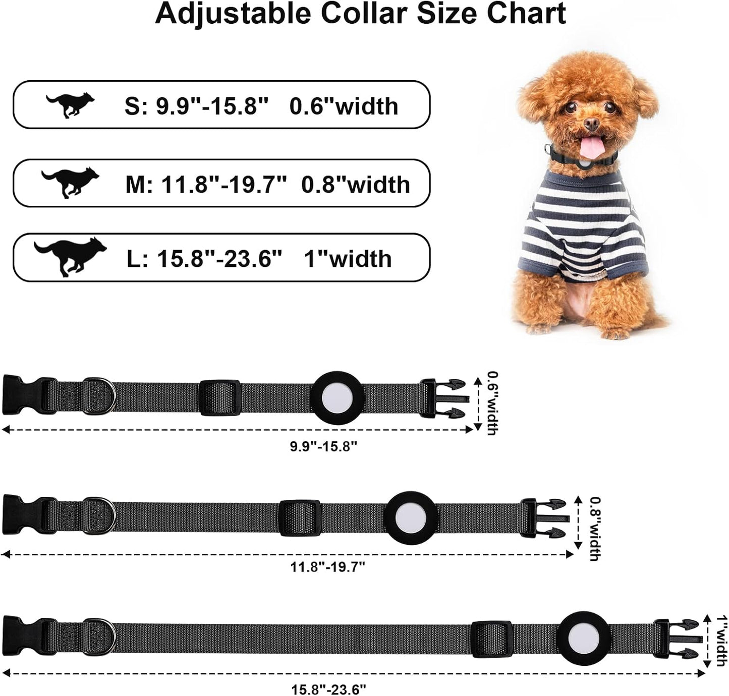 Compatible with Airtag Dog Collar, Adjustable Air Tag Dog Collar with Durable Quick Snap Buckle, Imitation Nylon Dog Collar with Waterproof Apple Airtag Holder for Small Dogs (S（6"-16"）, Black)