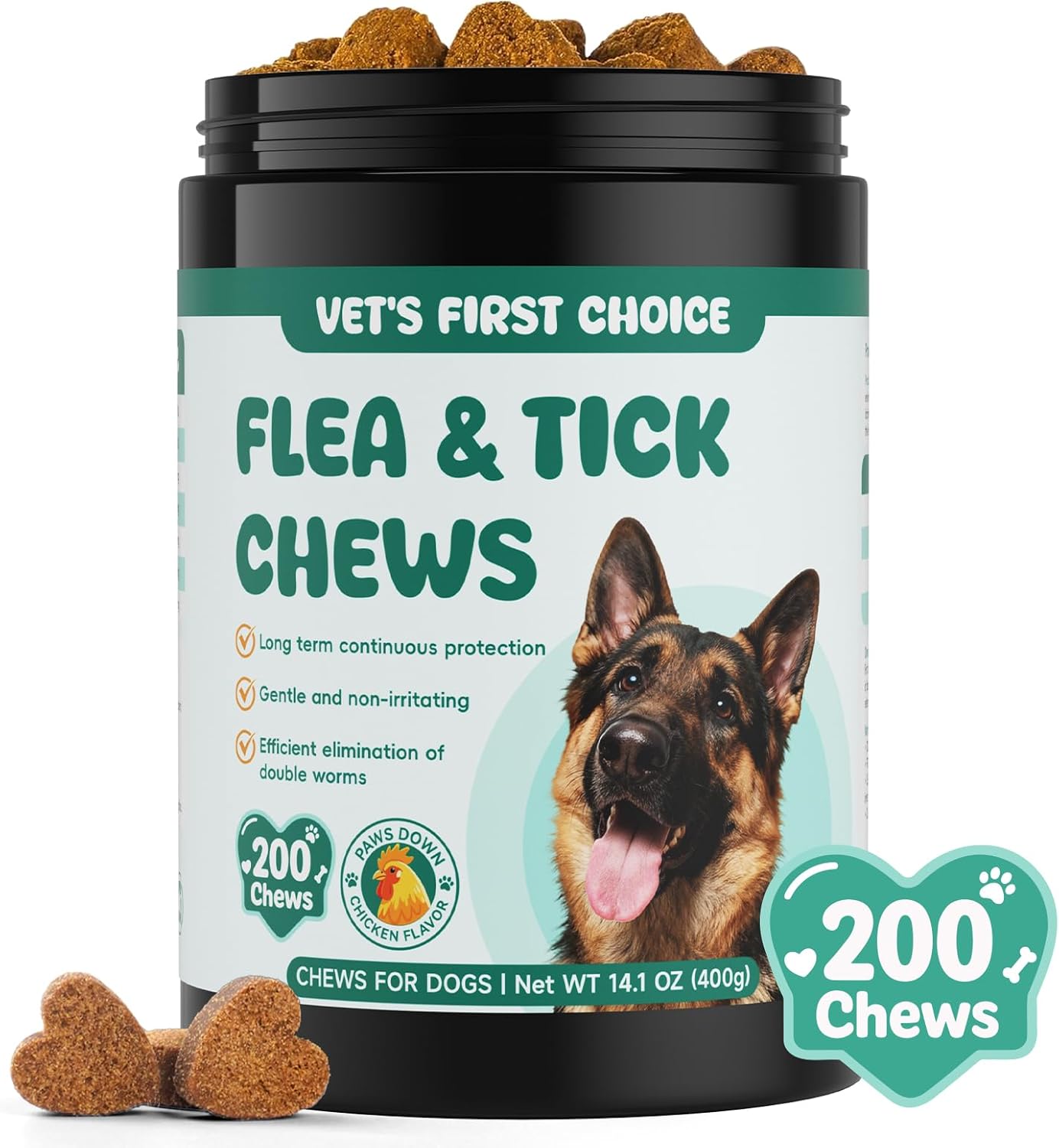 Flea and Tick Prevention for Dogs Chewable, Natural Oral Flea and Tick Treatment, Dog Flea Chews Support Skin & Digestive Supplement for Puppies & All Breeds 200 PCS