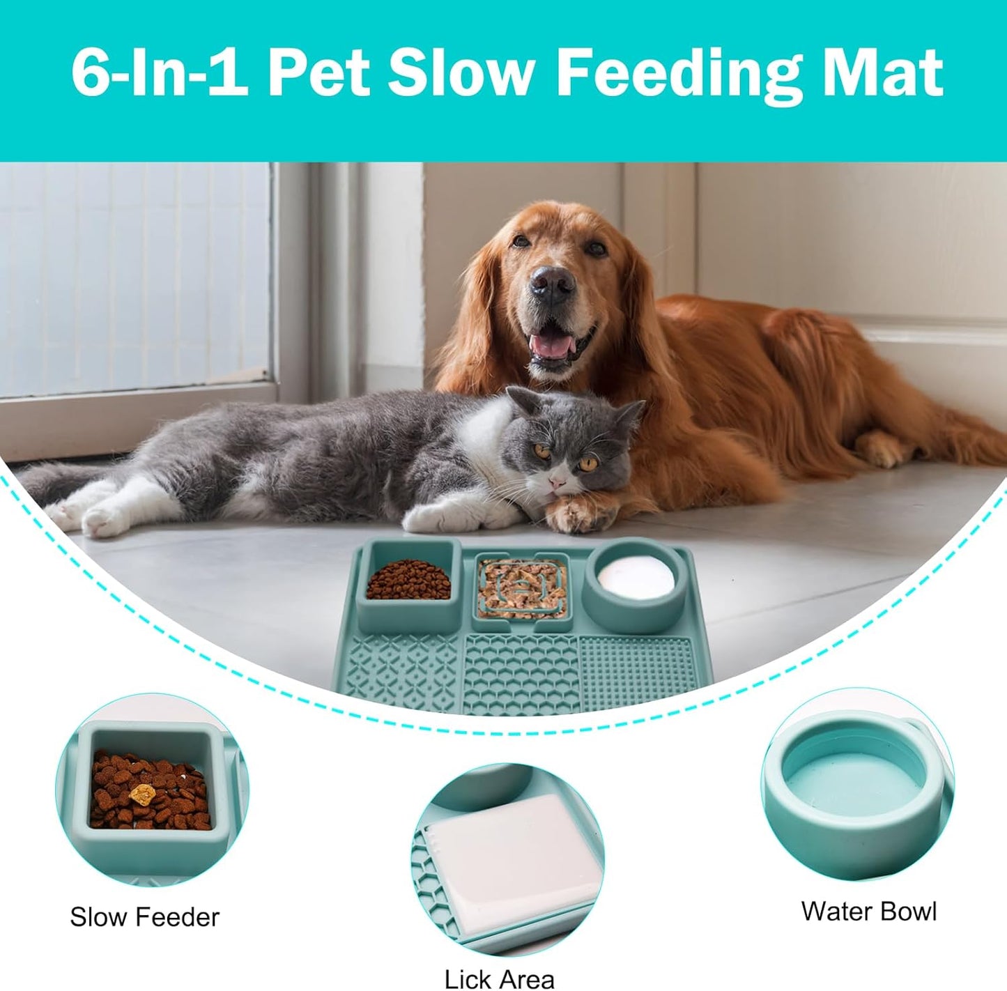 Lick Mat for Dogs, Dog Cat Licking Pad Mats for Butter Yogurt Peanut Frozen Food, Dog Slow Feeder Puzzle Bowl, Silicone Anti-Slip Pets Treats Feeding Mat for Large Dog/Puppy,(Green, 11.9"x7.9")