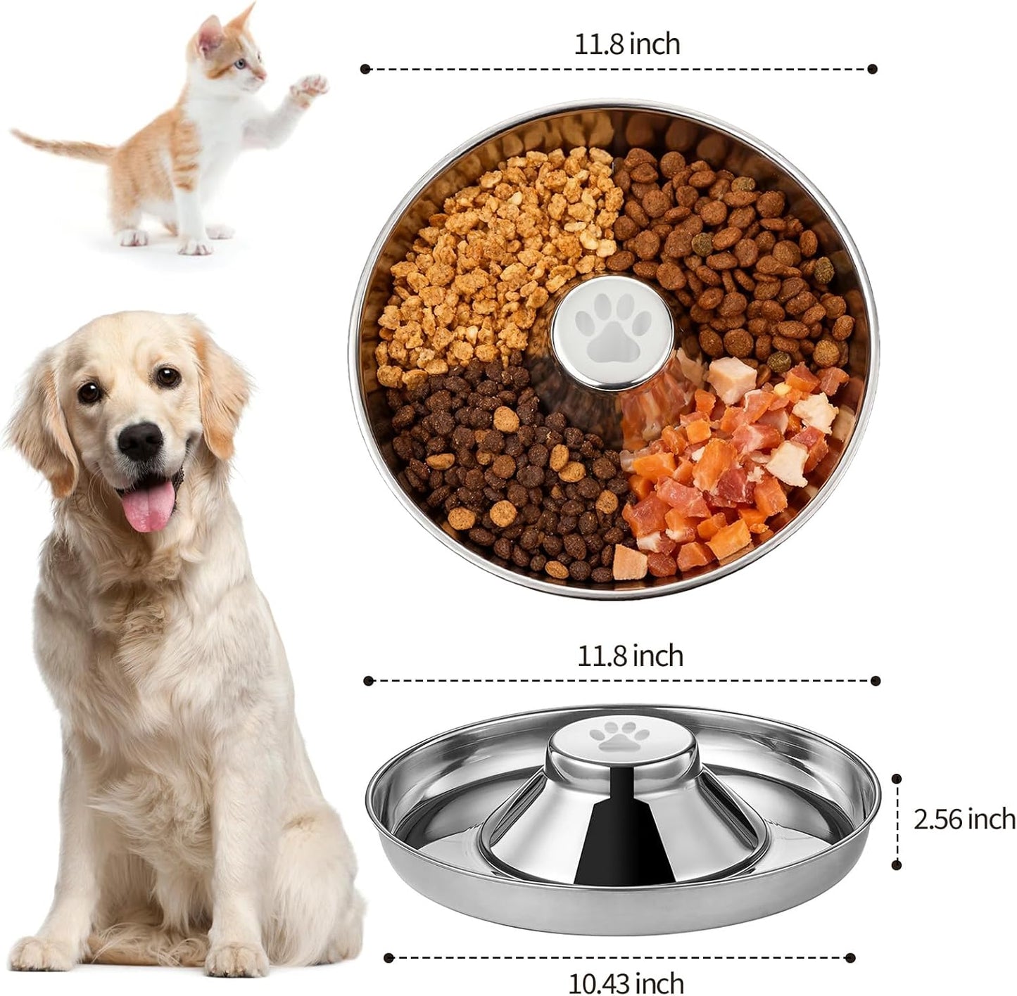 Stainless Steel Dog Bowls, Thickened Durable Replacement Bowls,Slow Feeder Pet Bowl for Cat or Dog Food or Water Dish