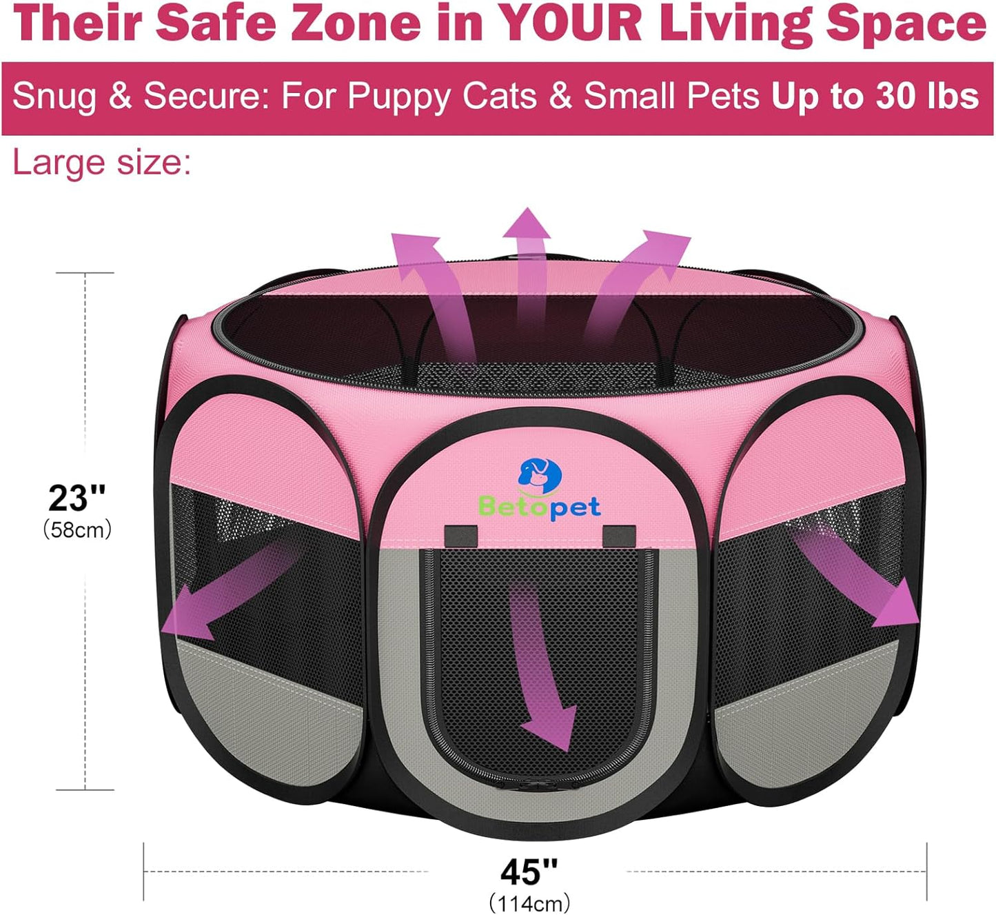 Playpen for Small Dogs Cats Crate: Puppy Play Pen Indoor Outdoor Foldable Potable Exercise Cage Pop up Kennel for Guinea Pig Rabbits Hamster Travel with Carrying Case & Food Bowl (Pink, L, 1)