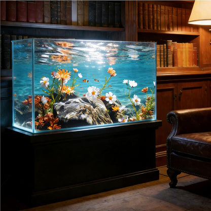 Aquarium Background Poster, Fish Tank Background Sticker, 3D Flowers and Stones in Sunlight Reefs Vibrant Underwater Scenery for Stunning Aquarium Decorations 10 20 Gallon Tank (15.7" x 23.6" in)