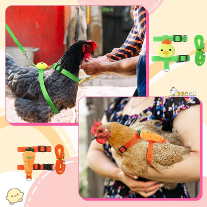 6 Pcs Adjustable Chicken Harness with Leash Cute Pattern Adjustable Walking Rope Outdoor Traction Rope for 2.5–3.6 Lb Chicken Goose Hen Duck Rabbit Small Animals