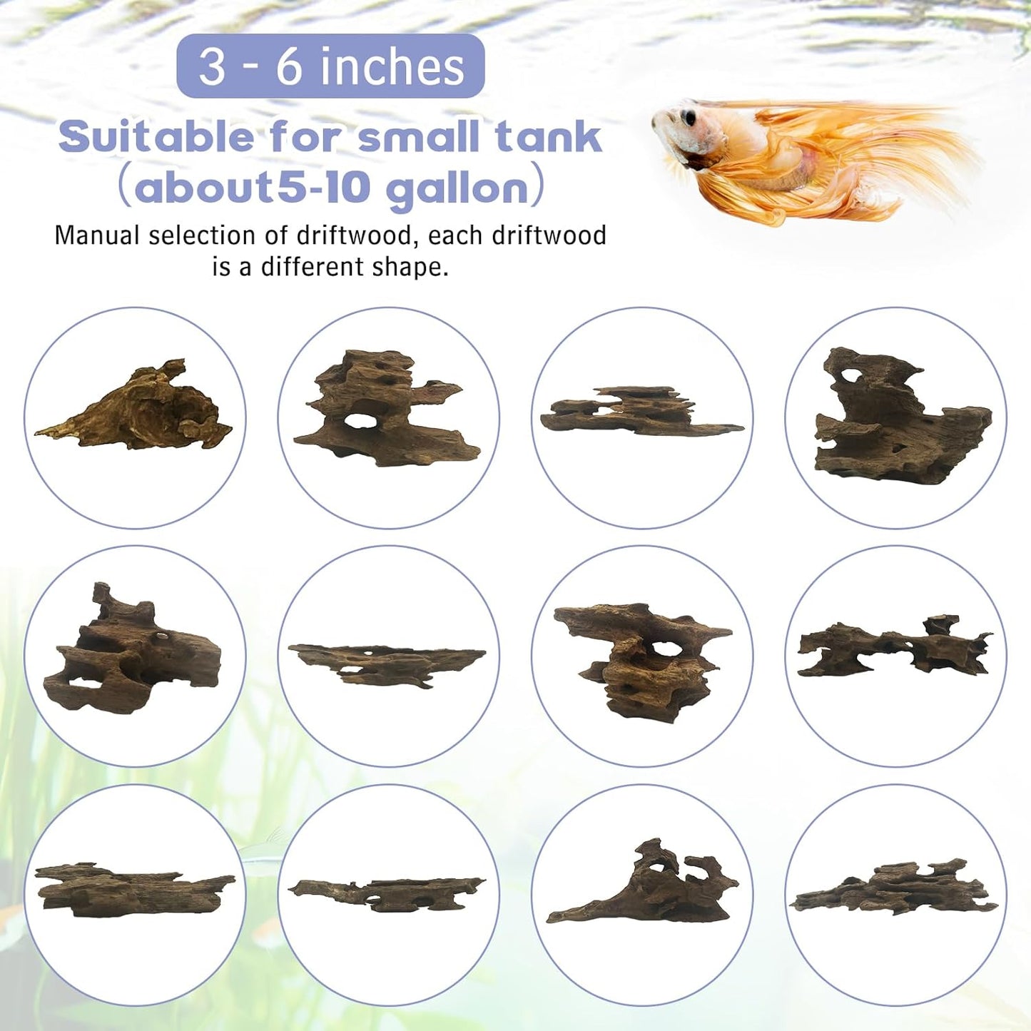 Hamiledyi Natural Driftwood for Aquarium Decor 12 PCS Fish Tank Wood with Small Holey Aquarium Wood Aquascaping for Shrimp Betta Hermit Crab and Butterfly Fish
