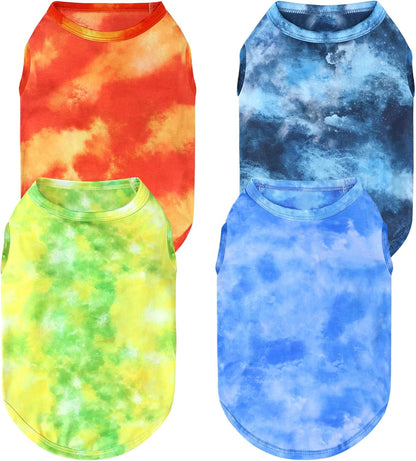 XPUDAC 4 Pack Dog Shirt Tie Dye Lightweight Dog Clothes for Small Dogs Boy Girls Breathable Stretchy Tank Top Vest-Medium