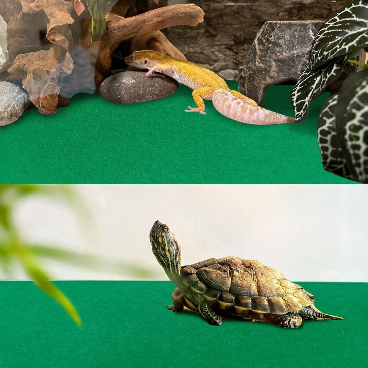 2 Pcs 47" x 24" Reptile Carpet： Terrarium Liner Bedding for Bearded Dragon, Tank Accessories for Leopard Gecko or Snake or Lizard or Tortoise (Green)