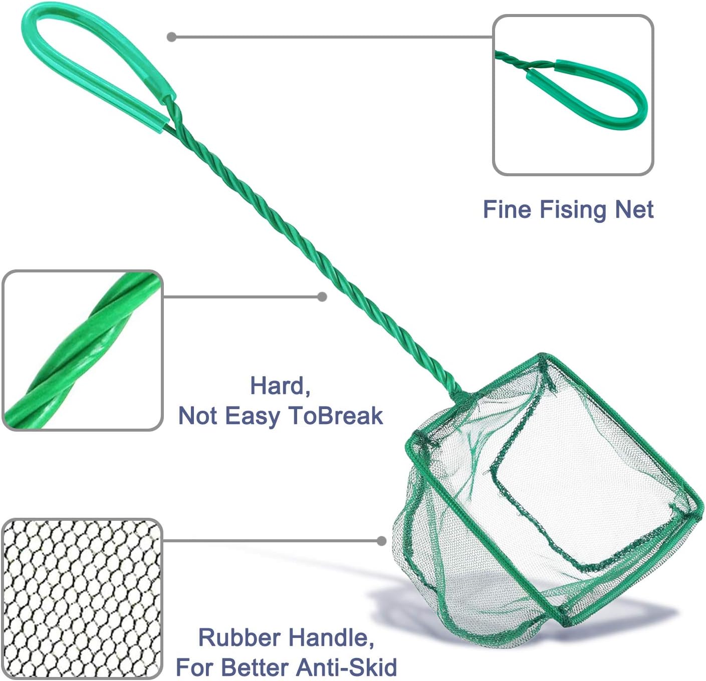 2 Pack Aquarium Fish Nets, DSSPORT 4 Inch Small Mesh Fish Catch Nets with Plastic Handle Green (Pine Green)