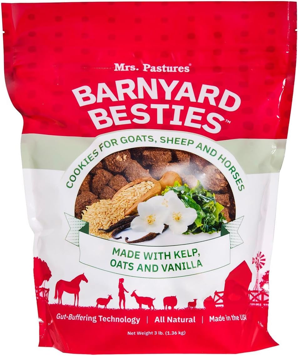 Mrs. Pastures Barnyard Besties - Cookies and Treats for Goats, Sheep and Horses - Premium Treats - Made with Kelp, Oats & Vanilla - Preservative Free - All Natural - Made in USA - (3lbs)