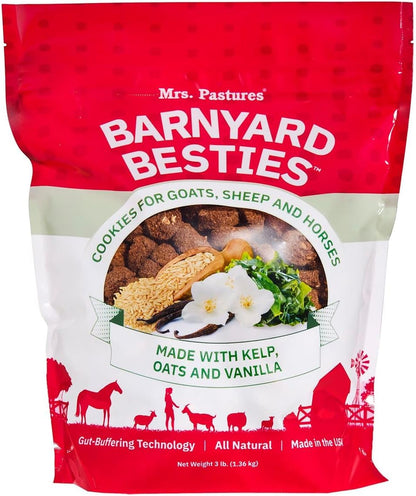 Mrs. Pastures Barnyard Besties - Cookies and Treats for Goats, Sheep and Horses - Premium Treats - Made with Kelp, Oats & Vanilla - Preservative Free - All Natural - Made in USA - (3lbs)
