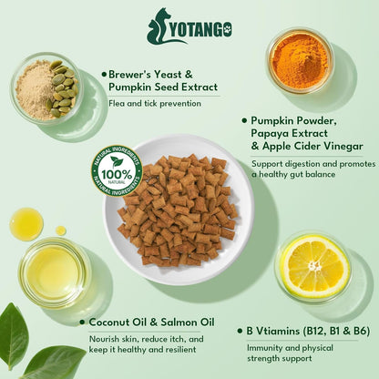 YOTANGO Cat Flea Treatment Crunchy & Creamy Chewables, 500 Chews Natural Flea and Tick Prevention for Cats + Skin and Coat Support, Daily Oral Supplement Chewables for Cats and Kittens (Salmon Flavor)
