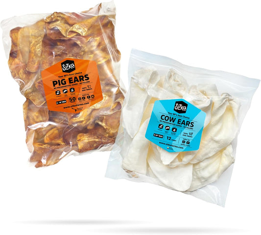 Sitka Farms Cow Ears 12 Count and Pig Ears 50 Count Bundle
