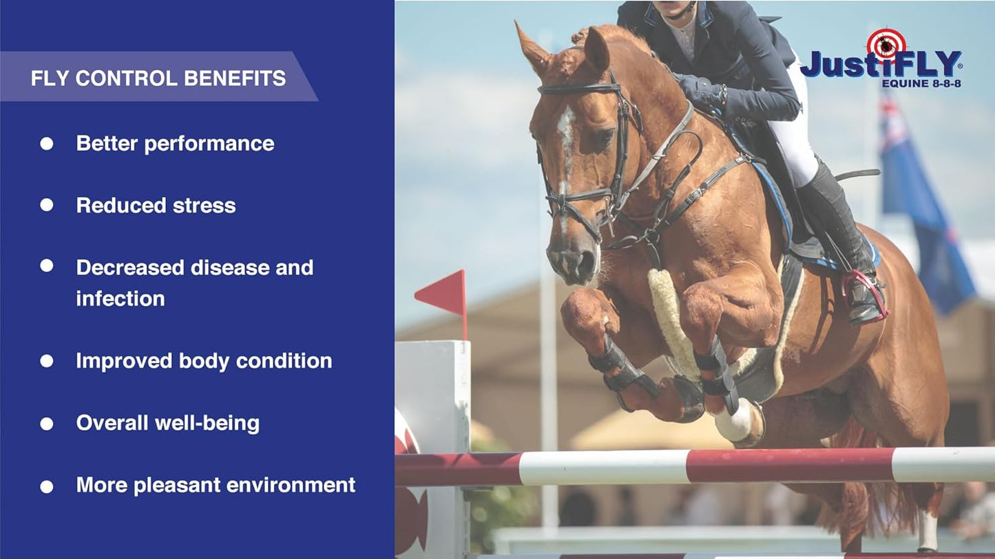 JustiFLY Equine 8-8-8 Feedthrough Fly Control Formula for Horses (4.75 lb) – Complete Protection from Stable, Horn & House Flies, Dung Beetle Safe