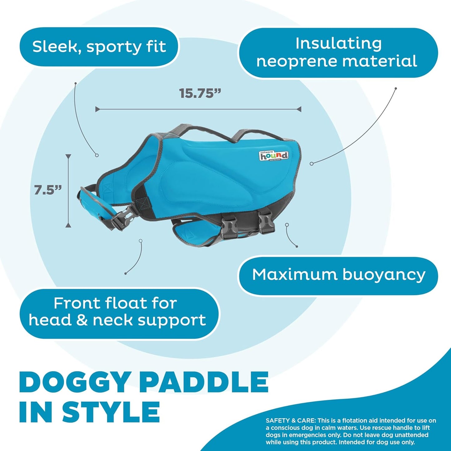 Outward Hound Dawson Swim Dog Life Jacket, High-Performance Neoprene Dog Life Vest for Swimming, Boating, and Water Safety, Large, Blue