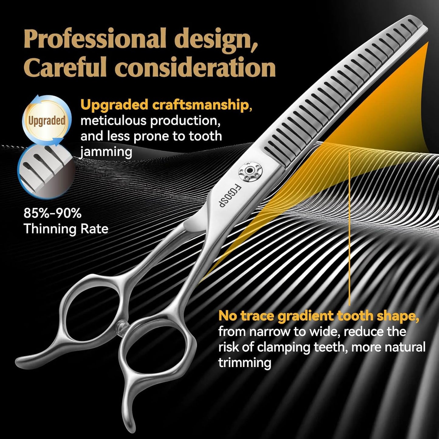 Curved Chunkers Dog Grooming Scissors 7" with Gradual with teeth Shears for Dogs Pet Japan Alloy Steel 70% Thinning Rate 24 Flat Teeth Fluffier Natural (7.0 in, Curve Chunker)