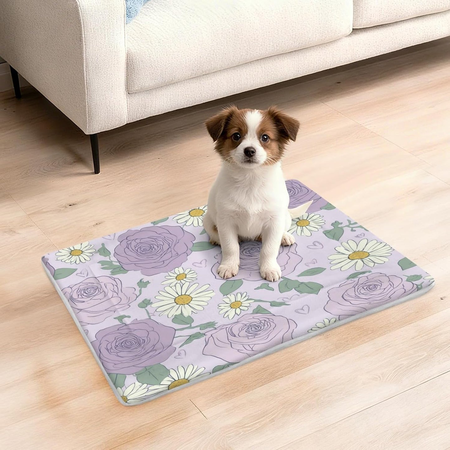 susiyo Spring Artistic Purple Daisies Dog Bed Mat - Super Soft & Warm Pet Pad, 25x18 Inch Machine Washable Mat for Small Medium Dogs, Couch Protector, Crate & Travel Bed Topper