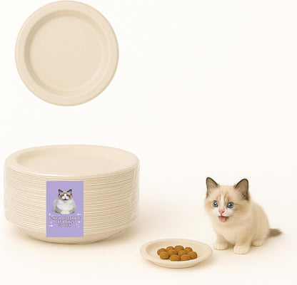 50pcs 6 Inch Disposable Cat Food Bowls Made of Eco-Friendly Wheat Straw, Ideal for Travel, Camping & Hotel Feeding, Perfect for Outdoor Use and Feral Cat Feeding (Pack)