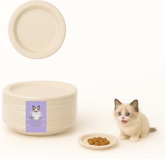 50pcs 6 Inch Disposable Cat Food Bowls Made of Eco-Friendly Wheat Straw, Ideal for Travel, Camping & Hotel Feeding, Perfect for Outdoor Use and Feral Cat Feeding (Pack)