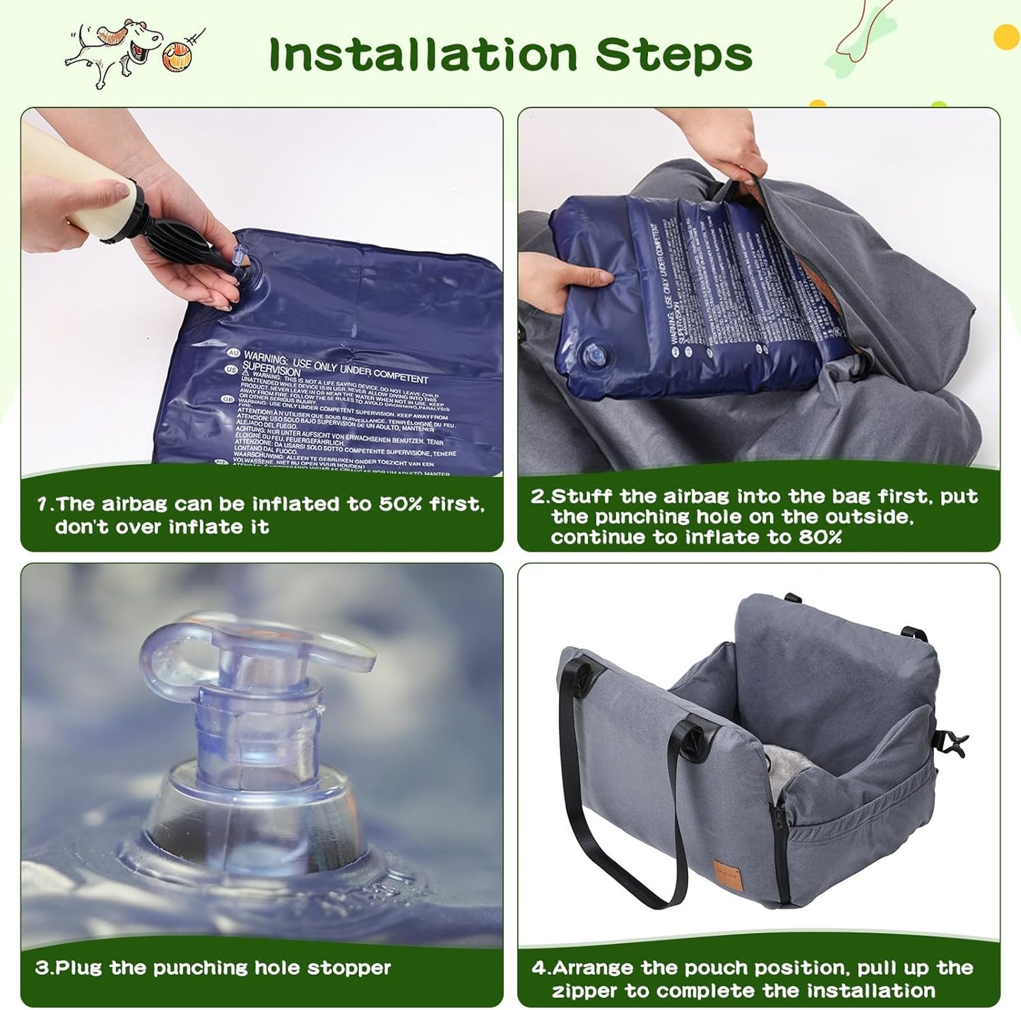 VVICOGARD Dog Car Seats for Small Dogs, Removable Airbag Design Black Washable Pet Booster Seat with Thick Cushion, Travel Doggie Bed Carseat for Small Dog Up to 33 lbs