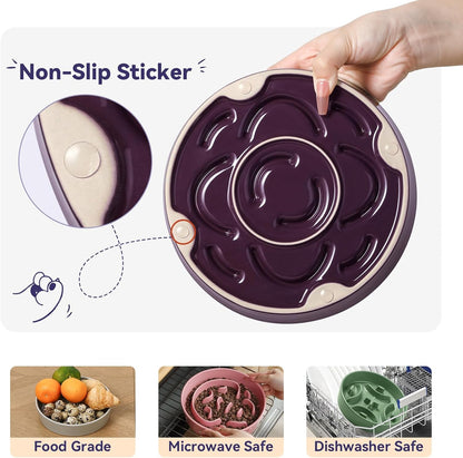Ceramic Slow Feeder Dog Bowl - Maze Dog Bowl to Slow Down Eating - Fun Feeder for Fast Eaters - Ideal Food Control Dish for Medium to Large Breeds - 8.2 Inch - 1.8 Cups (180g) - Purple