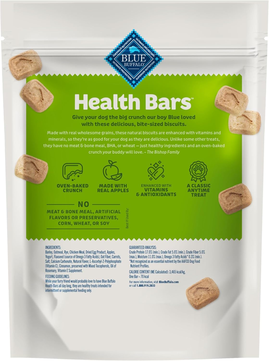 Blue Buffalo Health Bars Mini Crunchy Dog Biscuits, Oven-Baked with Natural Ingredients, Apples & Yogurt, 16-oz Bag
