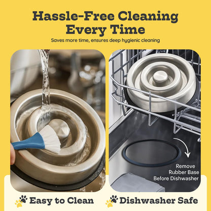 9.5 oz Slow Feeder Dog Bowls, 1 Cup Capacity Spiral Style Stainless Steel Small Dogs & Cats Food Dishes for Fast Eaters, Nonslip Durable Feeding Puzzle Bowl | Slo Down Eating for 10–35lbs