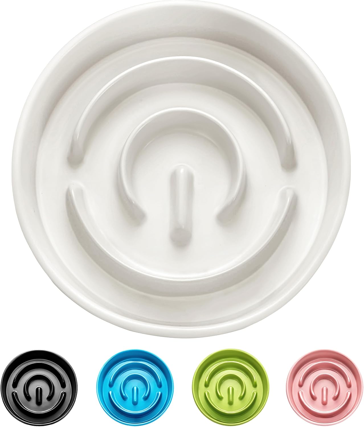 Ceramic Slow Feeder Dog Bowls, 2.0 Cups Slow Feeder for Medium and Large Dogs, Puzzle Maze Bowl to Slow Down Eating, 30oz, 8in, White