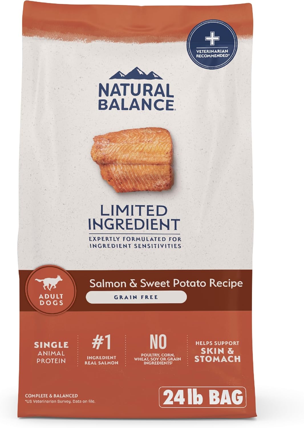 Natural Balance Limited Ingredient Grain Free Salmon & Sweet Potato Dry Dog Food, Sensitive Stomach, 24 lb (Pack of 1)