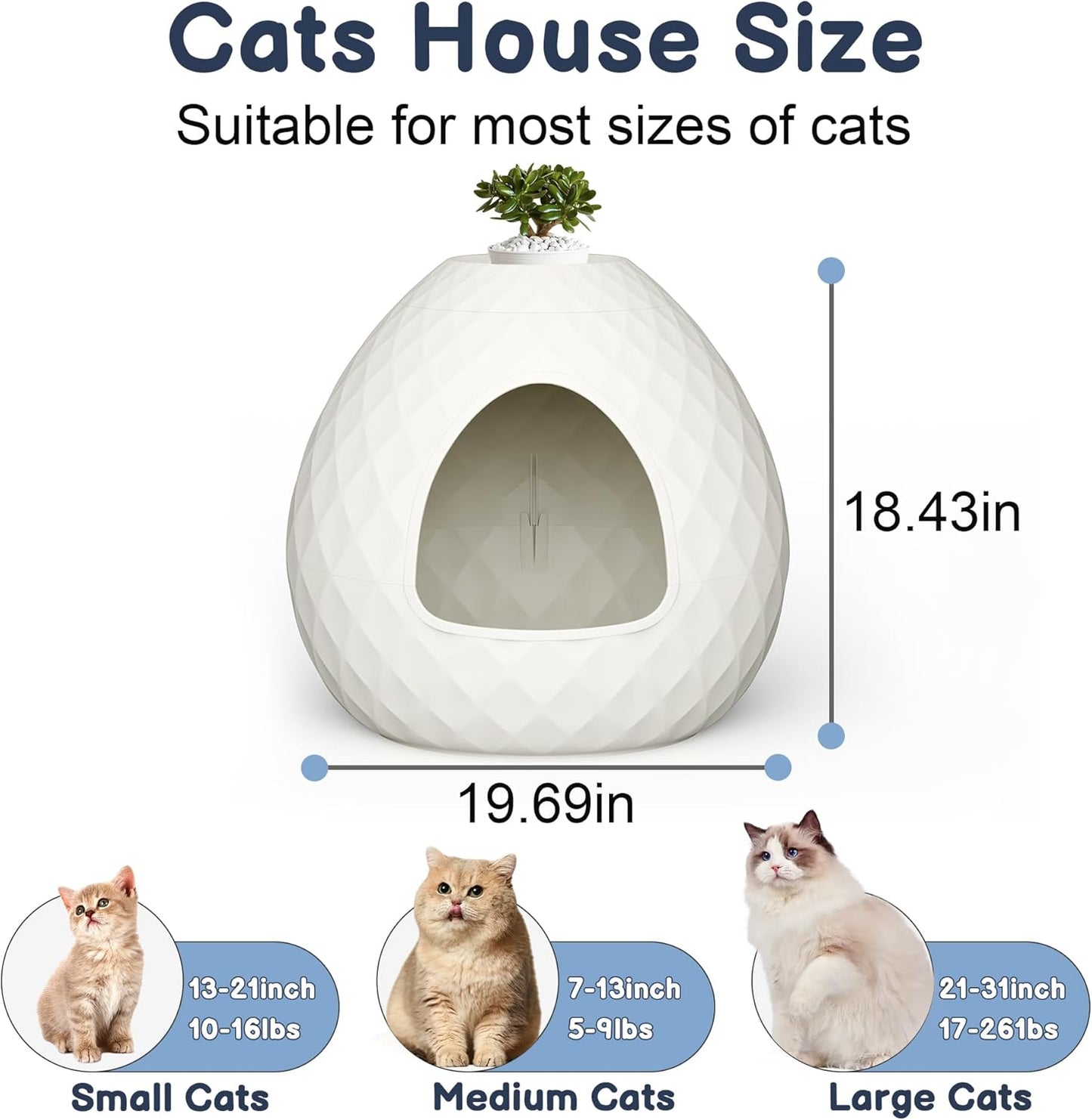 Hidden Litter Box Enclosure, Decorative Litter Box for Indoor Cats and Dogs Use, Round Kitty Litter Box Furniture Easy Clean Odor Control, Warm White