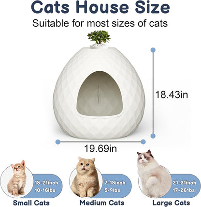 Hidden Litter Box Enclosure, Decorative Litter Box for Indoor Cats and Dogs Use, Round Kitty Litter Box Furniture Easy Clean Odor Control, Warm White