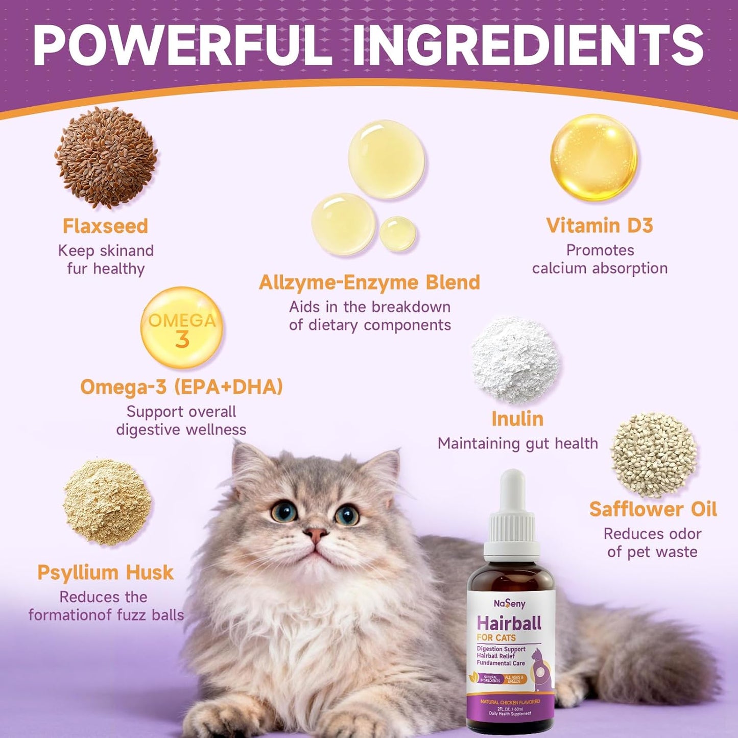 Mushroom for Dogs & Cats, Support Immune System, Digestion, Skin & Coat, Cat Hairball Remedy - Kitten Furball Treatment