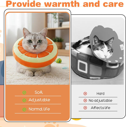 Soft Cat Cone Collar Cute Kitten Recovery Collar After Surgery to Stop Licking Adjustable Lightweight Elizabethan Neck Collar for Small Medium Large Cats Puppies Wound Healing, Orange