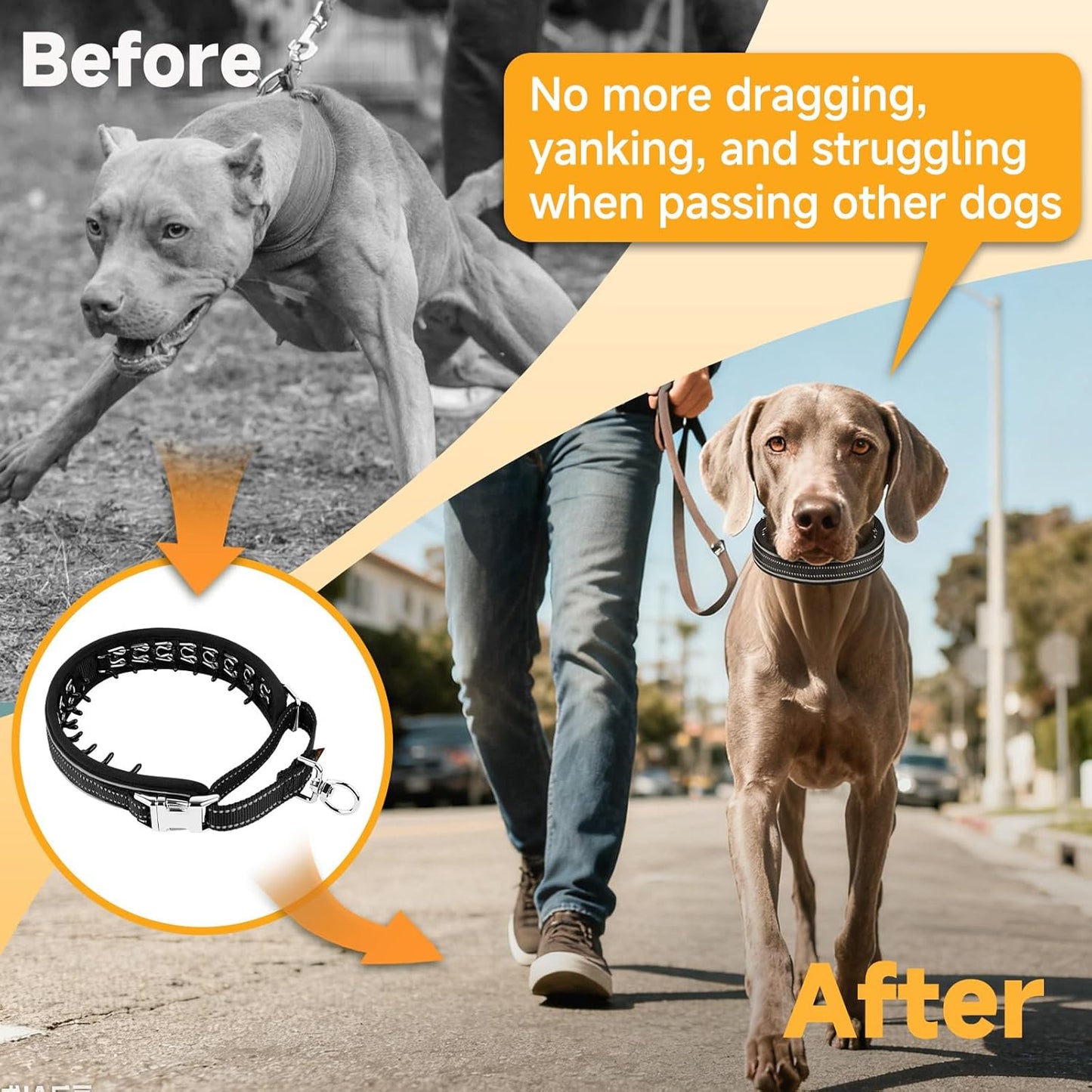 Mayerzon Martingale No Pull Collar for Medium Large Dogs, Walking Training Collar for Dogs German Shepherd Boxer Rottweiler That Pull, Reflective, with 360° Swivel Ring and Release Buckle(M, Black)