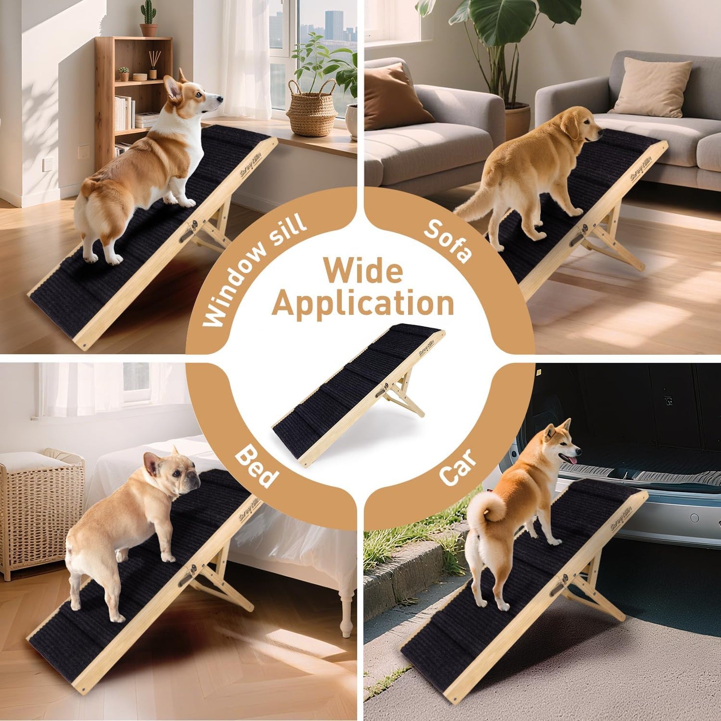 2025 Upgraded Dog Ramp for Bed - Foldable Small Large Dog Ramp for Couch - 6 Adjustable Height from 13" to 24" - Portable Pet Stairs with Non-Slip Pad - Pet Ramps Use for Bed Couch Car Up to 120LBS