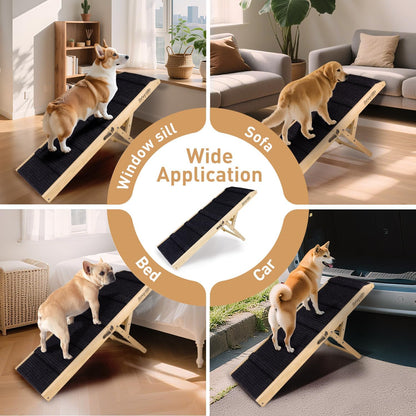 2025 Upgraded Dog Ramp for Bed - Foldable Small Large Dog Ramp for Couch - 6 Adjustable Height from 13" to 24" - Portable Pet Stairs with Non-Slip Pad - Pet Ramps Use for Bed Couch Car Up to 120LBS