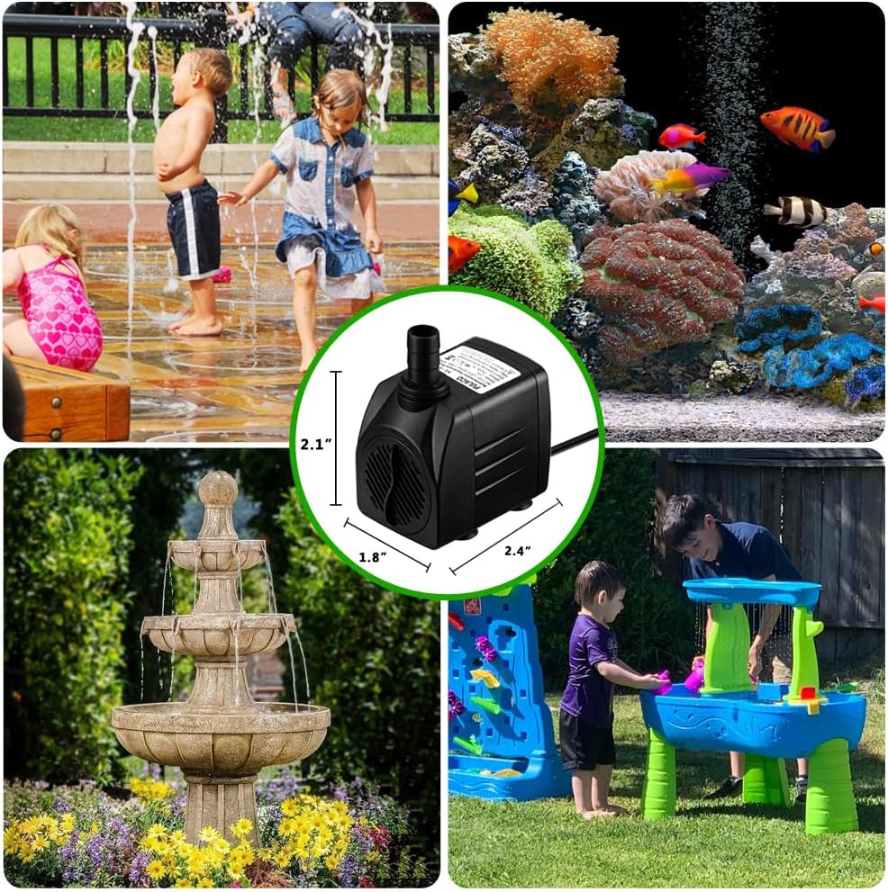 PULACO 160GPH Small Fountain Pump, Ultra Quiet Submersible Water Pump (600L/H, 10Watt) with 3.3 ft Tubing for Aquariums, Pond Fountain, Water Feature, Indoor Fountains
