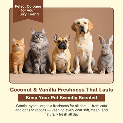 Dog Cologne & Pet Perfume – Long-Lasting Coconut & Vanilla Scent | Alcohol-Free Deodorizing Spray for Dogs & Cats, Gentle Non-sticky Grooming Formula, 4.06 oz